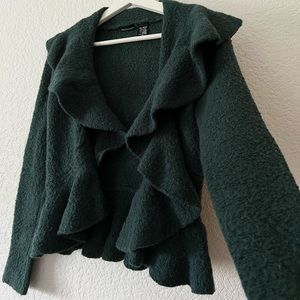 MODA International Ruffle Cardigan in Gemstone Green